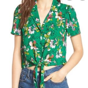Lush Green Floral Camp Shirt, Large